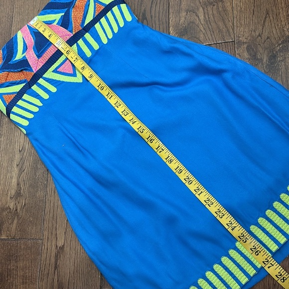 Mara Hoffman mini strapless dress geometric embroidered neon 80s size 2 lined - Picture 10 of 11